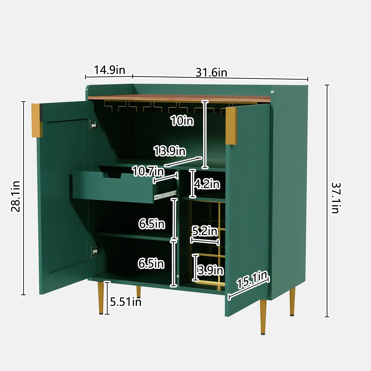 2026 NEW CBJCBJ 32" Wine Bar Cabinet with 2 Door Fluted Texture, Modern Coffee Cabinet with Rack&Glass Holder, Black