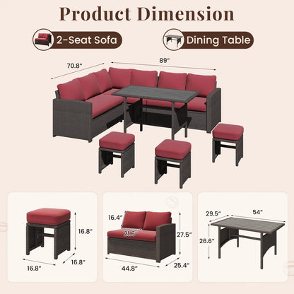 2026 NEW AECOJOY 7 Piece Patio Furniture Set PE Rattan Outdoor Dining Set Sectional Sofa Couch with Table Patio Conversation Set in Gray