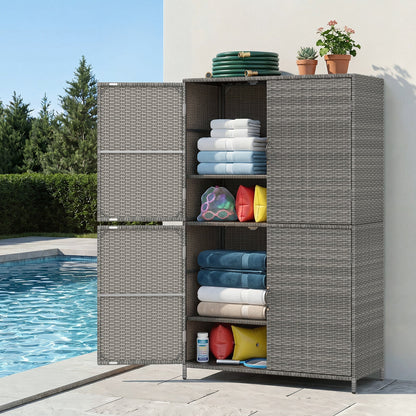 2026 NEW Costway Outdoor Storage Cabinet with Adjustable Shelves & Anti-Toppling Device for Garden Mix Gray