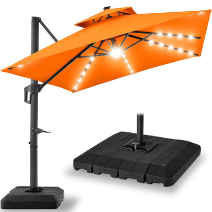 2026 NEW Best Choice Products 10x10ft 2-Tier Square Outdoor Solar LED Cantilever Patio Umbrella w/ Base Included - Tan