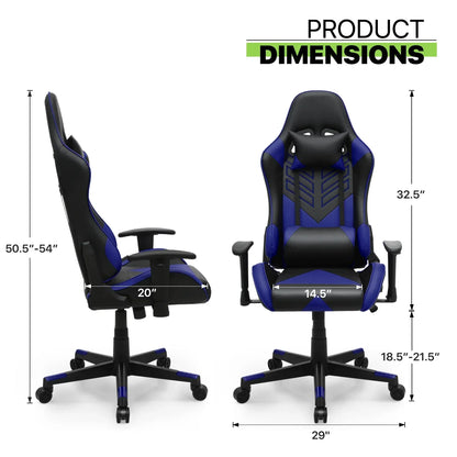 2026 NEW Magshion Ergonomic Gaming Chair, Comfortable Gaming Chair, Computer Chair Leather Desk Chair Adjustable Swivel Gaming Office Chair, Blue