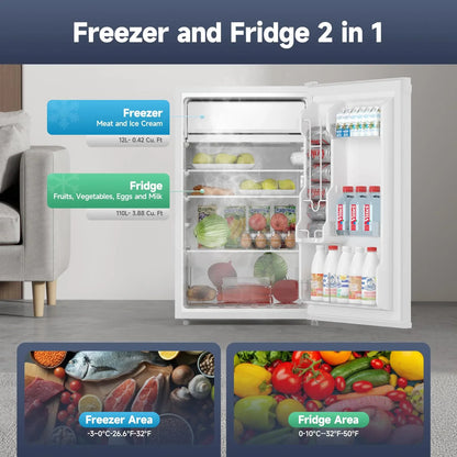 2026 NEW Soonbuy Compact Mini Fridge with Freezer, 4.3 Cu.Ft Single Door Refrigerator with Adjustable Temperature, Removable Shelves & Crisper Drawer, Energy Efficient Small Fridge for Bedroom, Office, Dorm, R