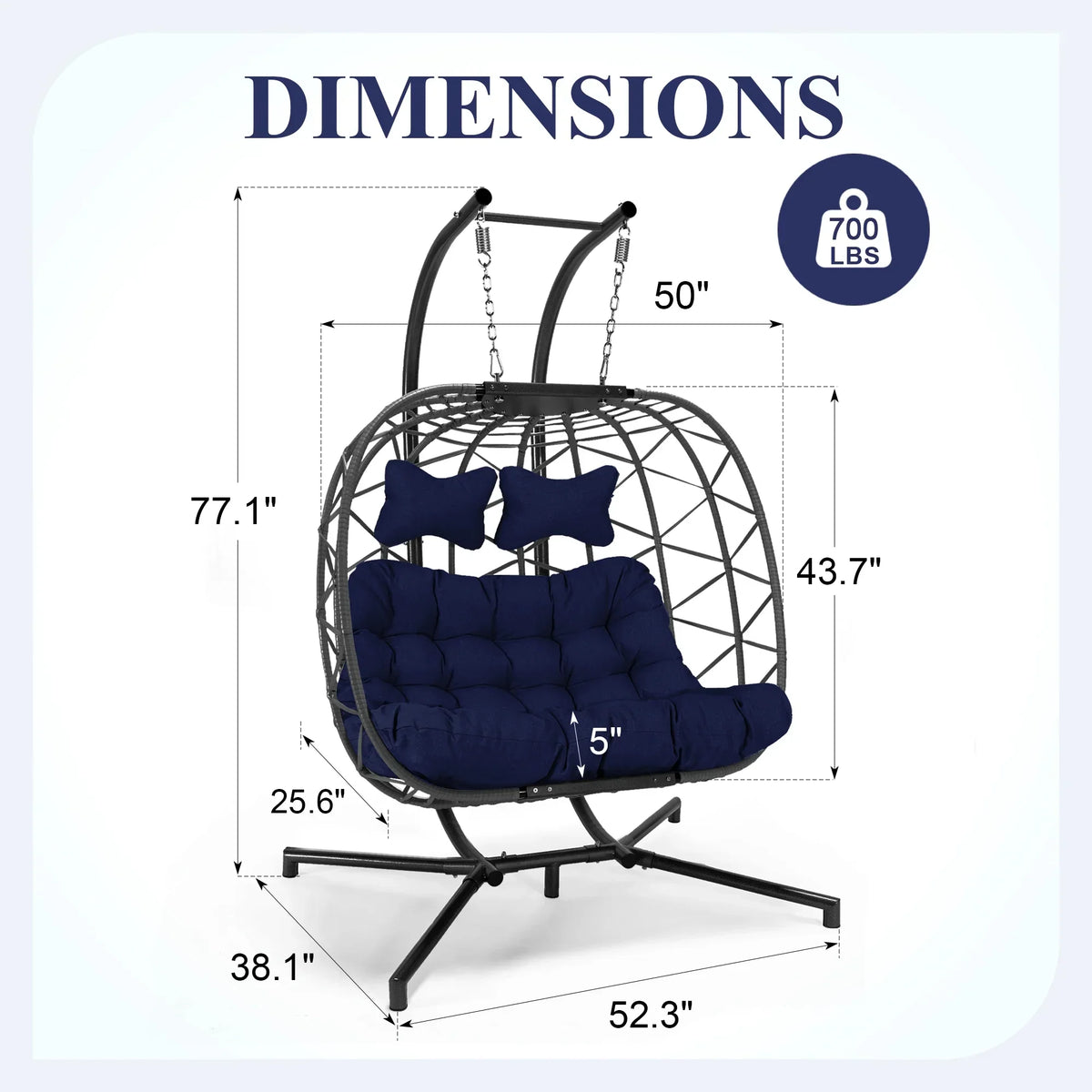 2026 NEW RADIATA Double Wicker Egg Swing Chair with Stand, 2-Person Hanging Egg Chair for Indoor/Outdoor, 700lbs Capacity, Thick Cushions & Headrest,Sturdy Metal Frame"Dark Gray