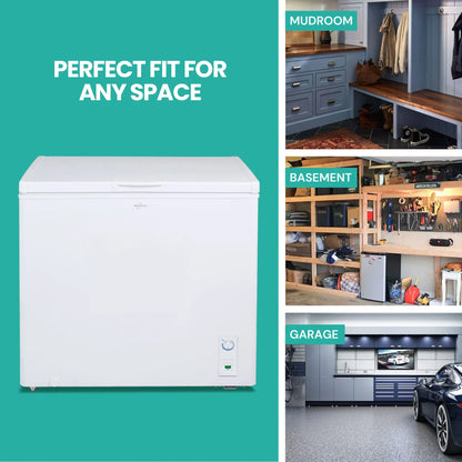 2026 NEW Koolatron Large Chest Freezer, 7.0 cu ft (195L),Manual Defrost Deep Freeze, Storage Basket, Space-Saving Flat Back, Stay-Open Lid, Front-Access Drain, White