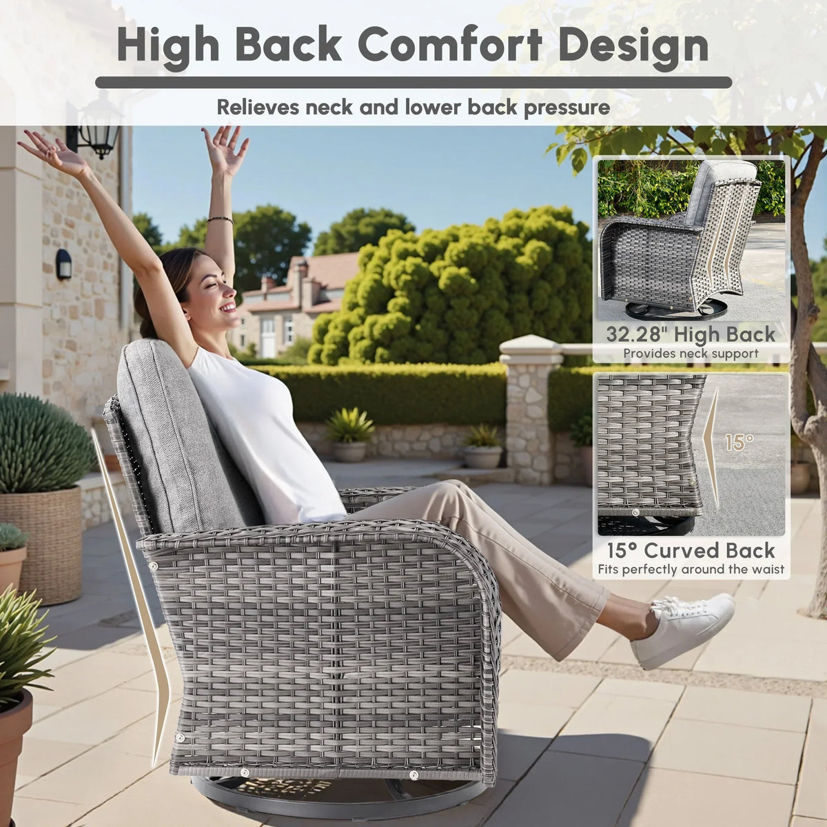 2026 NEW Ovios 5 Pieces Outdoor Patio Furniture Set High Back All Weather Wicker Conversation Set with Swivel Chairs & Coffee Table, Dark Gray
