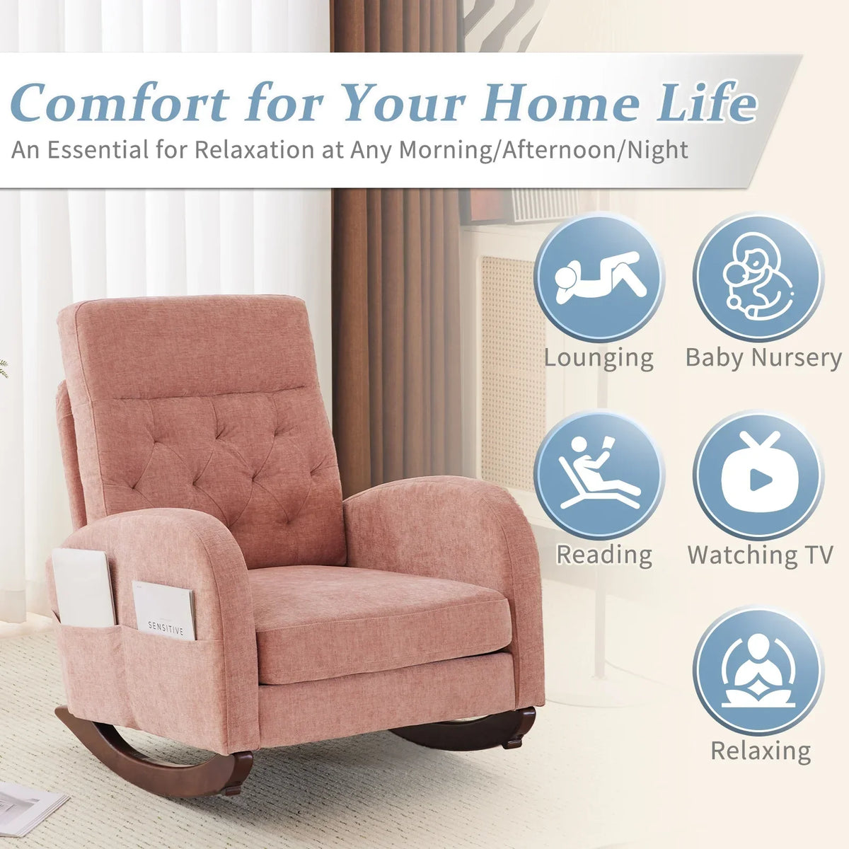 2026 NEW Ktaxon Rocking Accent Chair Glider Reading Chair Comfy Teddy Velvet Upholstered Single Sofa Rocker for Living Room, Nursery, Bedroom Beige