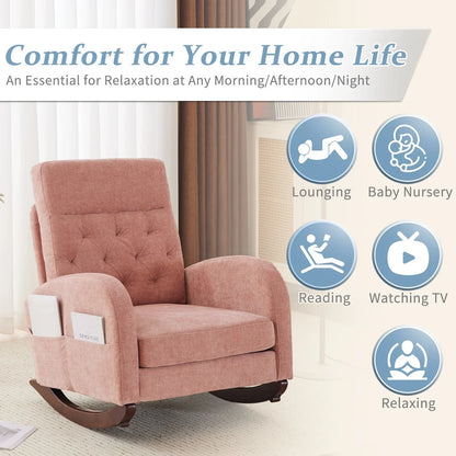 2026 NEW Ktaxon Rocking Accent Chair Glider Reading Chair Comfy Teddy Velvet Upholstered Single Sofa Rocker for Living Room, Nursery, Bedroom Beige