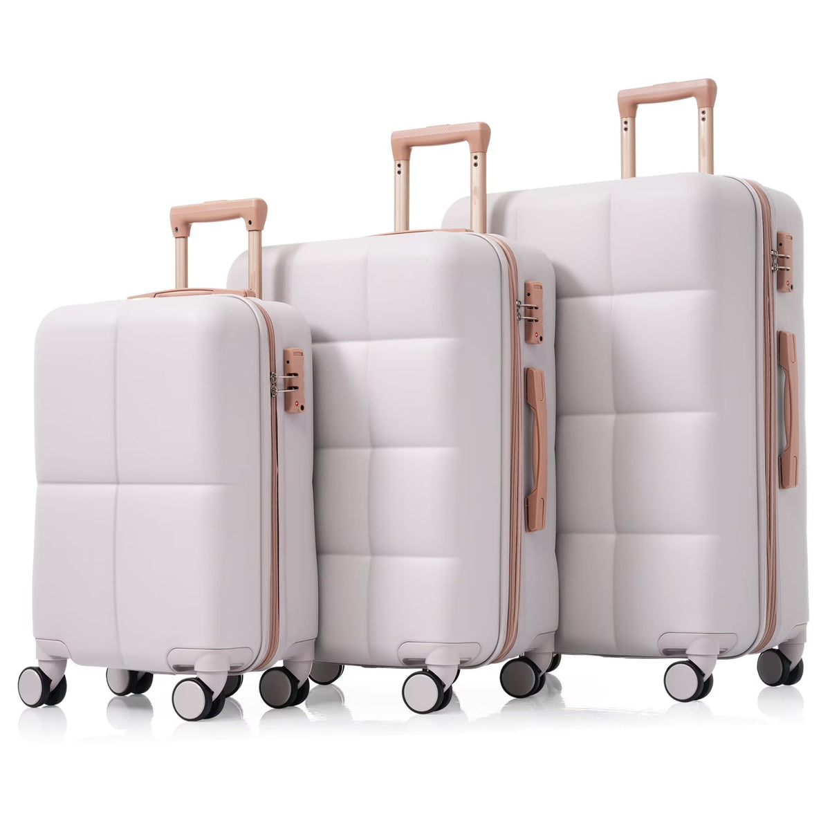 2026 NEW Luggage Set of 3, 20-inch with USB Port, Airline Certified Carry-on Luggage with Cup Holder, ABS Hard Shell Luggage with Spinner Wheels, white