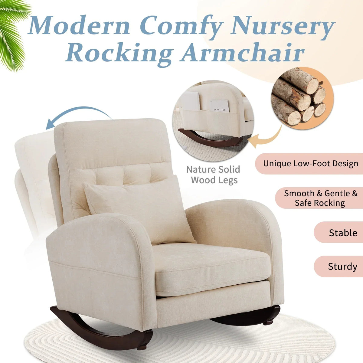 2026 NEW Ktaxon Rocking Accent Chair Glider Reading Chair Comfy Teddy Velvet Upholstered Single Sofa Rocker for Living Room, Nursery, Bedroom Beige