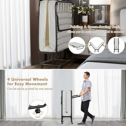 2026 NEW 75" x 31" x 13" Folding Bed with Mattress, Rollaway Bed Metal Frame on Wheels, Portable Foldable Guest Bed for Adults, Cot Size Fold up Bed with Memory Foam Mattress