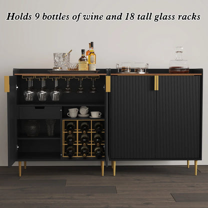 2026 NEW CBJCBJ 32" Wine Bar Cabinet with 2 Door Fluted Texture, Modern Coffee Cabinet with Rack&Glass Holder, Black