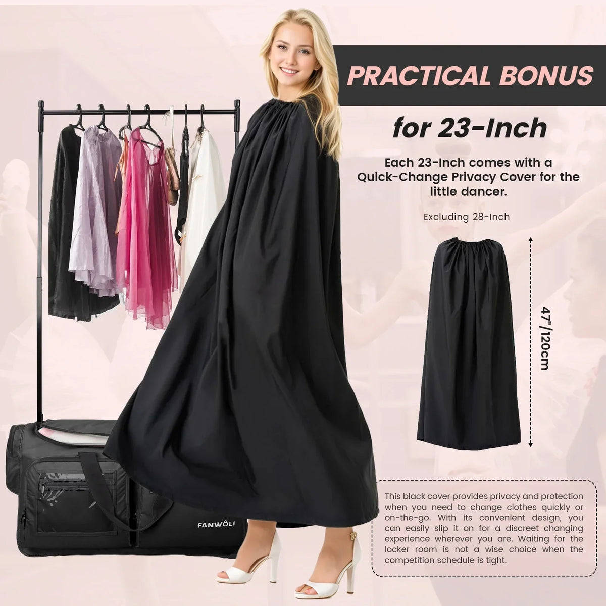 2026 NEW Fegat Dance Bag with Garment Rack - 28"Collapsible Rolling Competition Dance Duffle Bag Lightweight Costume Wheeled Suitcase for Dancers Shows Livestreamer Athletes