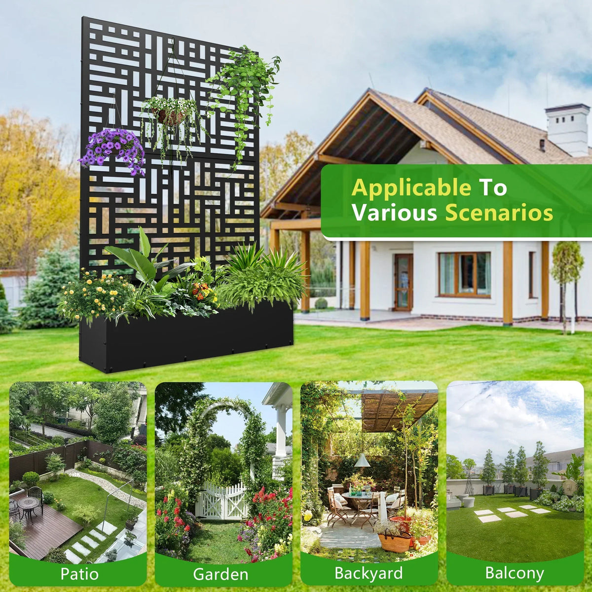 2026 NEW FOOWIN 71'' H Metal Planter with Trellis, Outdoor Raised Garden Bed for Climbing Plants, Trellis Planter Box with Drainage Hole, Black