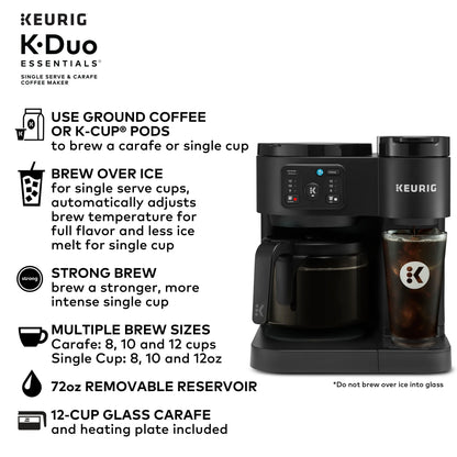 2026 NEW Keurig K-Duo Essentials, Hot & Iced Single-Serve K-Cup Pod Coffee Maker & Carafe, Moonlight Grey