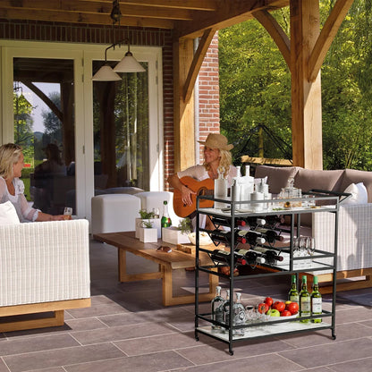 2026 NEW WHIFEA 3-Tier Home Bar Cart with Wine Rack, Mobile Serving Wine Cart on Wheels, Modern Rolling Drink Trolley for Coffee Tea Wine