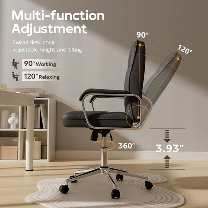 2026 NEW Solfway White Office Chair, Swivel Leather Computer Desk Chair with Wheels and Padded Arms, Executive Office Chair for Adults