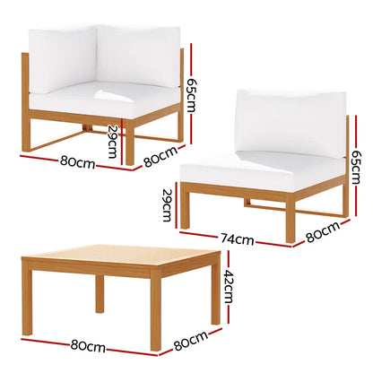 Gardeon 4-Seater Outdoor Sofa Set Wooden Lounge Setting 5PCS