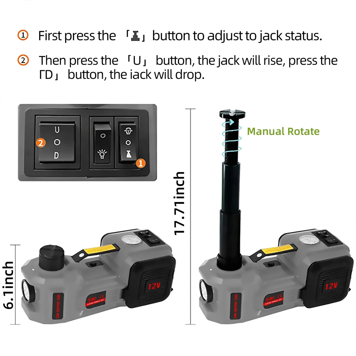 2026 NEW SZTAA Electric Car Jack Lift with Air Compressor and Emergency Hammer 5 Ton/11023 lbs Hydraulic Jack for SUV Sedan Truck Change Tires Garage Repair