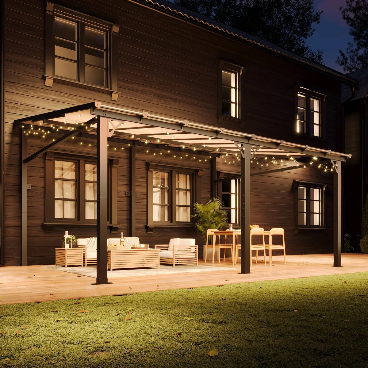 2026 NEW Aoxun 8' x 5' Gazebo for Patio, Gazebo Pergola with Sloped Roof, Grill Gazebo Large Wall-Mounted Heavy Duty Awnings, for Backyard, Deck, Patio