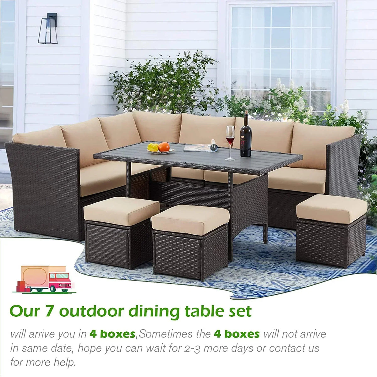 2026 NEW AECOJOY 7 Piece Patio Furniture Set PE Rattan Outdoor Dining Set Sectional Sofa Couch with Table Patio Conversation Set in Gray