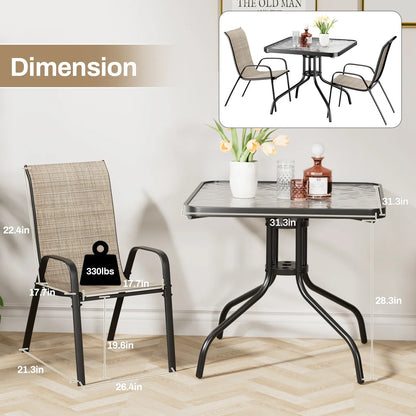 2026 NEW Pirecart 5-Piece Outdoor Patio Dining Table Set with 4 Stackable Textilene Chairs for for Patio, Lawn, Garden, Gray