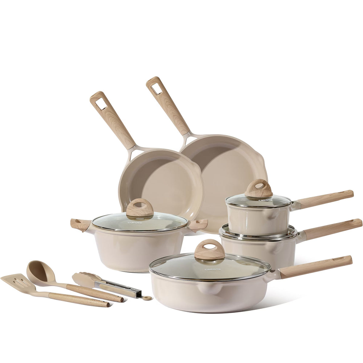 2026 NEW Carote Nonstick Pots and Pans Set, 13 Pieces Kitchen Cookware Sets Compatible for All Stoves, White Granite