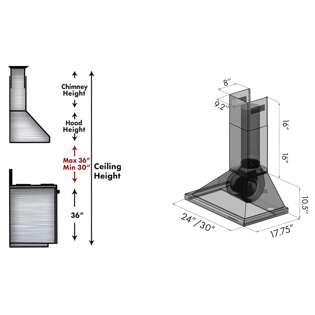 2026 NEW ZLINE 36 in. Wall Mount Range Hood in Black Stainless Steel (BSKBN-36)