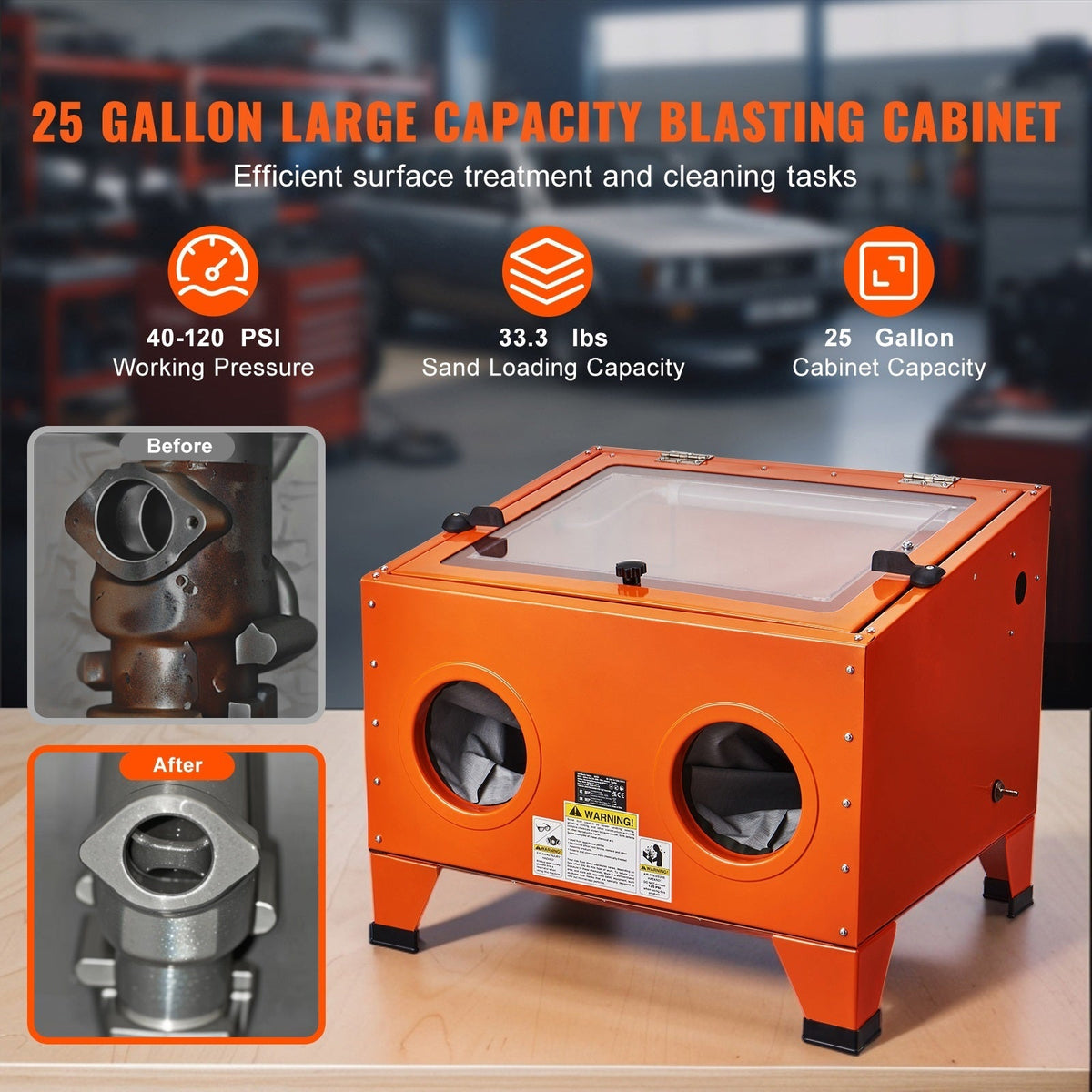 2026 NEW Portable Benchtop Sand Blaster 25 Gallon Sandblasting Cabinet with Blasting Gun Nozzles Paint Stain Rust Removal