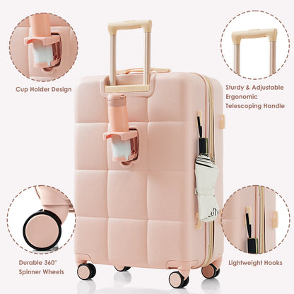 2026 NEW Luggage Set of 3, 20-inch with USB Port, Airline Certified Carry-on Luggage with Cup Holder, ABS Hard Shell Luggage with Spinner Wheels, white