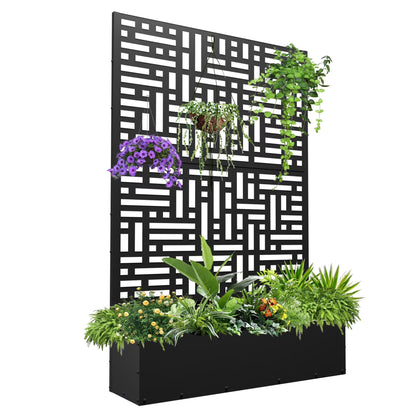2026 NEW FOOWIN 71'' H Metal Planter with Trellis, Outdoor Raised Garden Bed for Climbing Plants, Trellis Planter Box with Drainage Hole, Black