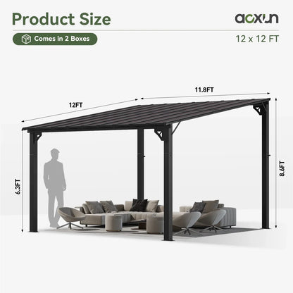 2026 NEW Aoxun 8' x 5' Gazebo for Patio, Gazebo Pergola with Sloped Roof, Grill Gazebo Large Wall-Mounted Heavy Duty Awnings, for Backyard, Deck, Patio