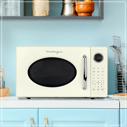 2026 NEW Nostalgia Retro Microwave Oven - 1.1 Cu Ft & 1000-Watt Countertop Size with Glass Turntable, Child Safety Lock, 8 Auto-Cook Programs & Digital Clock - Black