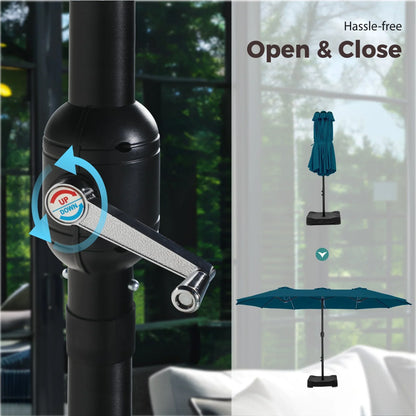 2026 NEW Alpha Joy 15ft Outdoor Patio Umbrella Extra-Large Double-Sided Garden Umbrella with Crank Handle and Base - Smoky Gray
