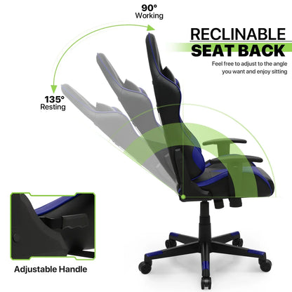 2026 NEW Magshion Ergonomic Gaming Chair, Comfortable Gaming Chair, Computer Chair Leather Desk Chair Adjustable Swivel Gaming Office Chair, Blue