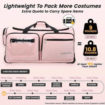 2026 NEW Fegat Dance Bag with Garment Rack - 28"Collapsible Rolling Competition Dance Duffle Bag Lightweight Costume Wheeled Suitcase for Dancers Shows Livestreamer Athletes