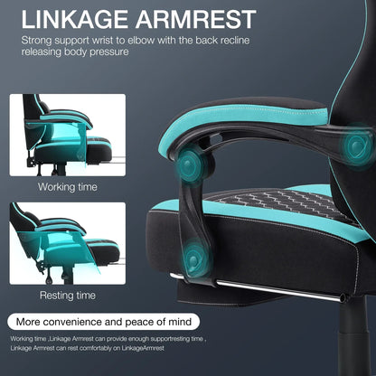 2026 NEW Hoffree Gaming Chair with Massage Fabric Office Chair with footrest for Adults, Ergonomic Gamer Chair with Headrest and Lumbar Support for Office Gaming, 440 LBS
