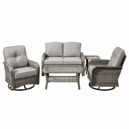 2026 NEW Ovios 5 Pieces Outdoor Patio Furniture Set High Back All Weather Wicker Conversation Set with Swivel Chairs & Coffee Table, Dark Gray