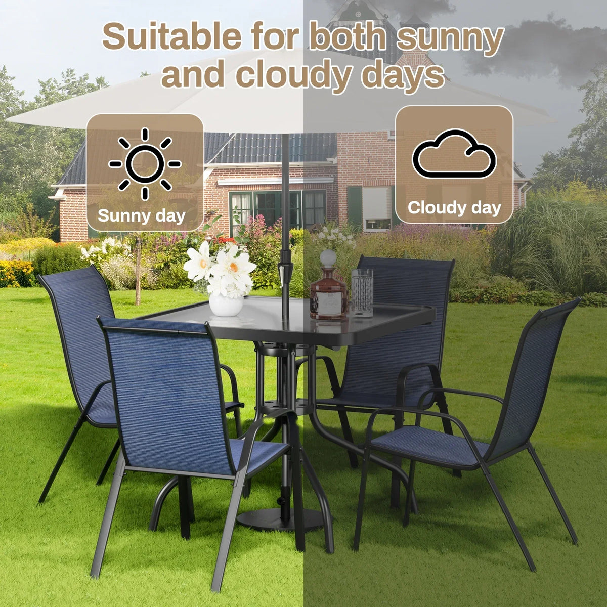 2026 NEW Pirecart 5-Piece Outdoor Patio Dining Table Set with 4 Stackable Textilene Chairs for for Patio, Lawn, Garden, Gray