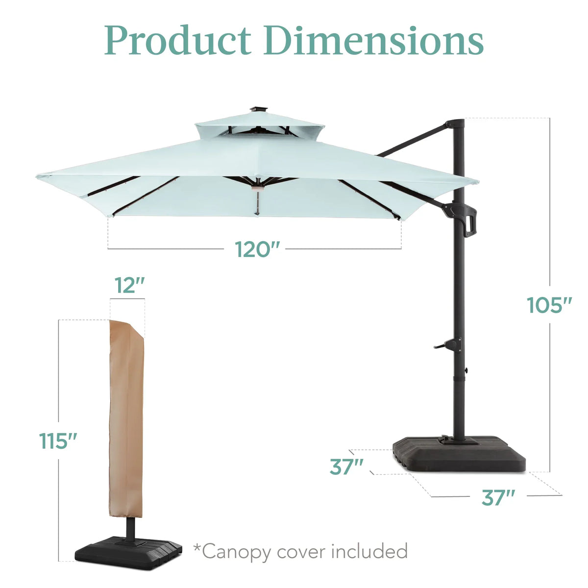 2026 NEW Best Choice Products 10x10ft 2-Tier Square Outdoor Solar LED Cantilever Patio Umbrella w/ Base Included - Tan