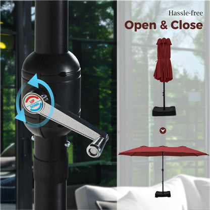 2026 NEW Alpha Joy 15ft Outdoor Patio Umbrella Extra-Large Double-Sided Garden Umbrella with Crank Handle and Base - Smoky Gray