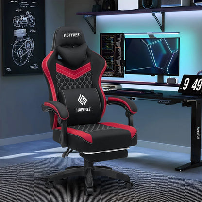 2026 NEW Hoffree Gaming Chair with Massage Fabric Office Chair with footrest for Adults, Ergonomic Gamer Chair with Headrest and Lumbar Support for Office Gaming, 440 LBS