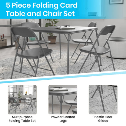 2026 NEW Emma + Oliver 5 Piece Black Folding Game Room Card Table and Chair Set