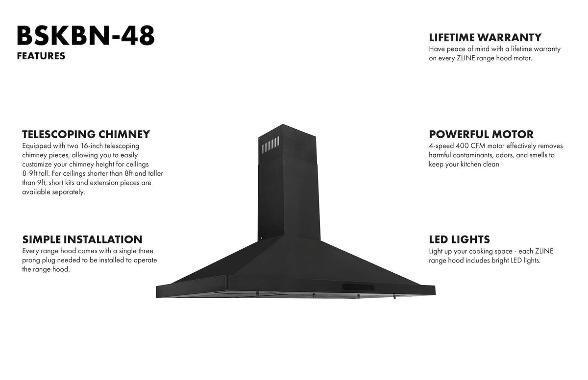 2026 NEW ZLINE 36 in. Wall Mount Range Hood in Black Stainless Steel (BSKBN-36)