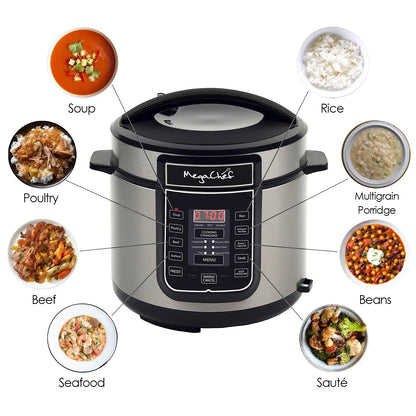 2026 NEW MegaChef 6 Quart Electric Pressure Cooker with 14 Pre-Set Multi-Function Features & Stainless Steel Pot