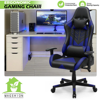 2026 NEW Magshion Ergonomic Gaming Chair, Comfortable Gaming Chair, Computer Chair Leather Desk Chair Adjustable Swivel Gaming Office Chair, Blue