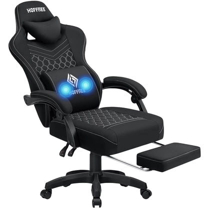 2026 NEW Hoffree Gaming Chair with Massage Fabric Office Chair with footrest for Adults, Ergonomic Gamer Chair with Headrest and Lumbar Support for Office Gaming, 440 LBS