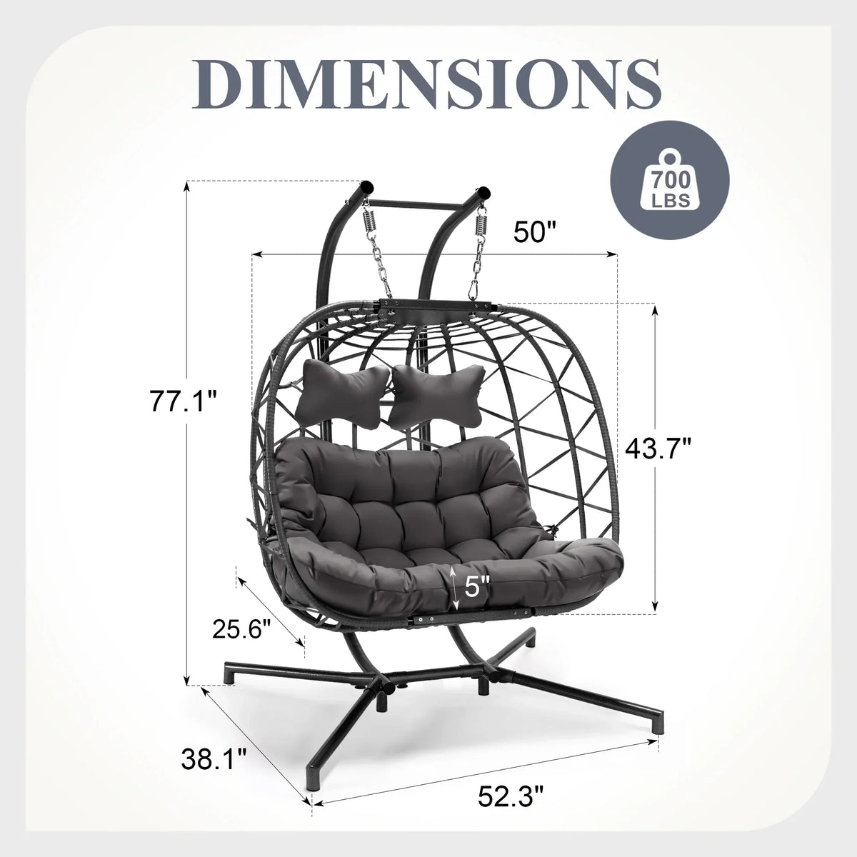 2026 NEW RADIATA Double Wicker Egg Swing Chair with Stand, 2-Person Hanging Egg Chair for Indoor/Outdoor, 700lbs Capacity, Thick Cushions & Headrest,Sturdy Metal Frame"Dark Gray