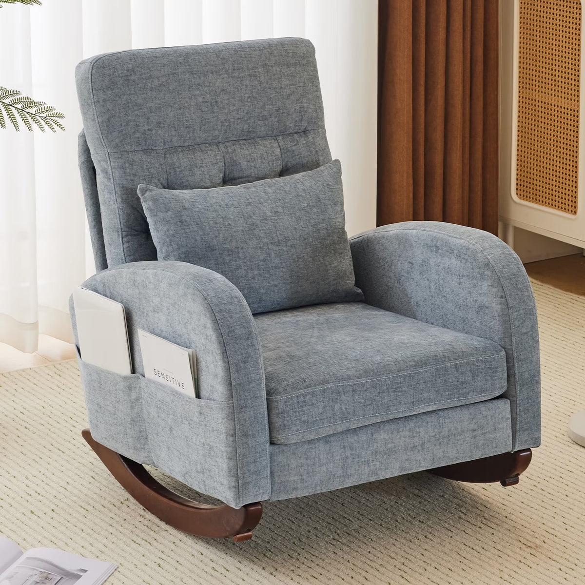 2026 NEW Ktaxon Rocking Accent Chair Glider Reading Chair Comfy Teddy Velvet Upholstered Single Sofa Rocker for Living Room, Nursery, Bedroom Beige