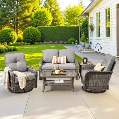 2026 NEW Ovios 5 Pieces Outdoor Patio Furniture Set High Back All Weather Wicker Conversation Set with Swivel Chairs & Coffee Table, Dark Gray