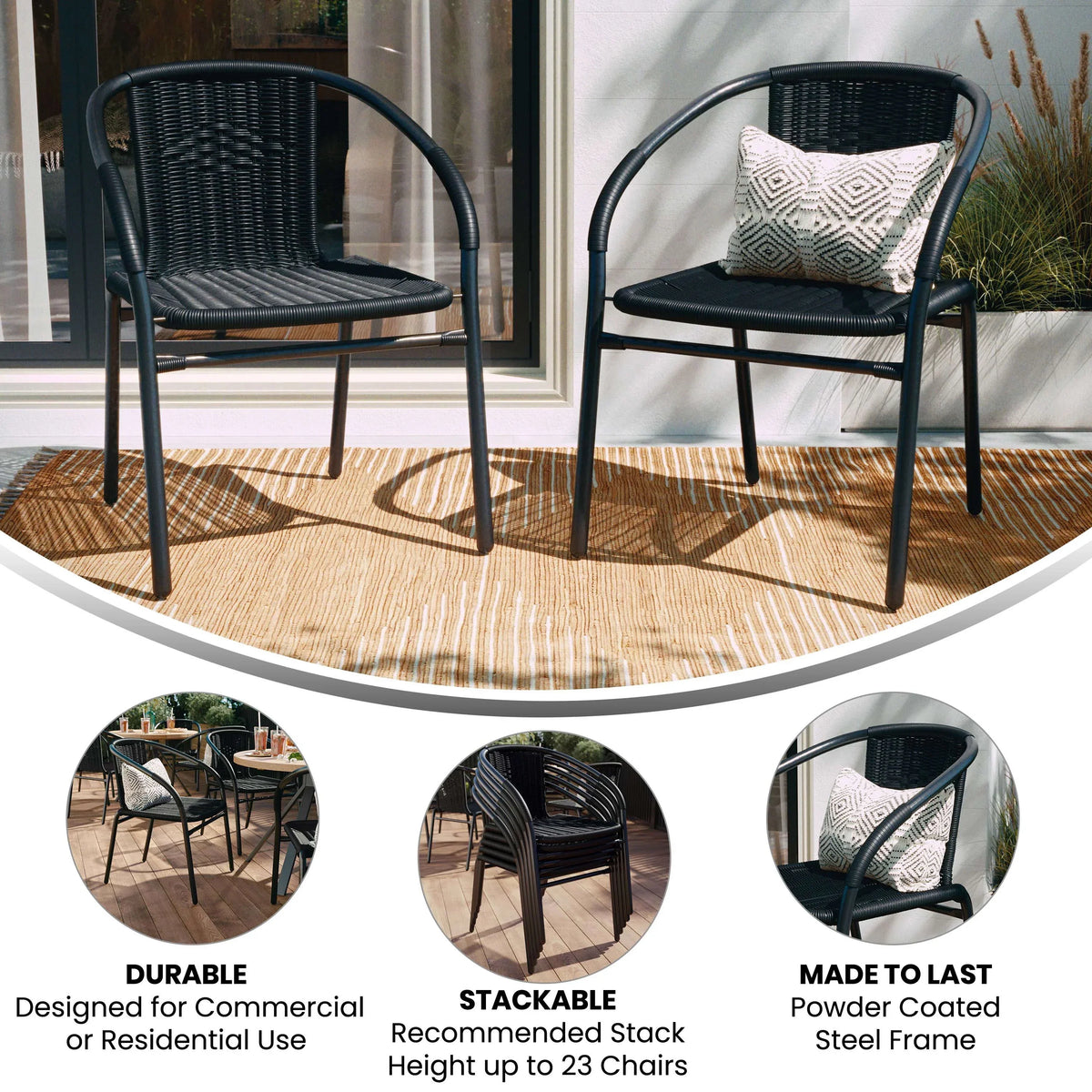 2026 NEW Emma + Oliver Indoor/Outdoor Stacking Rattan Restaurant Patio Chairs, Set of 2, Gray